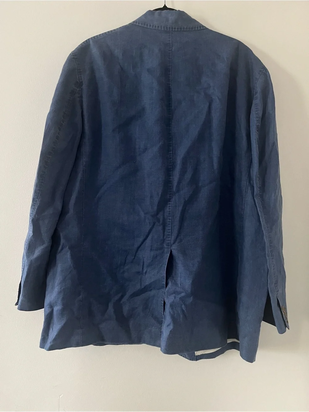 Vintage 100% Linen Blue Chambray Blazer Mens XL Jacket Quiet Luxury Business